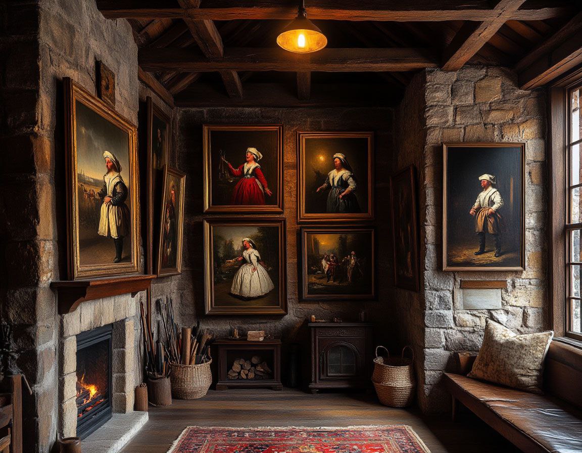 Старинные картины в антикварном магазине